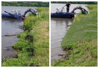 vycistit jezero, odbahneni jezera, odbahneni rybniku, cisteni rybníku, odpad v jezere, koseni bagrem, čisté jezero, kosení jezer, čistení jezier, zber odpadu